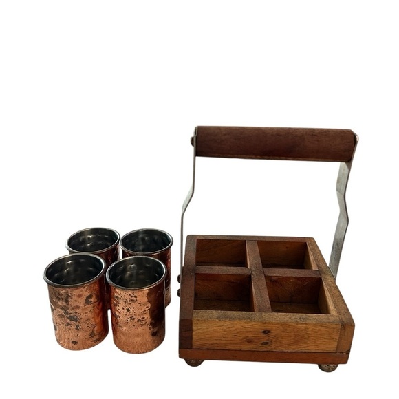 Hammered Copper Shot Glasses in Wooden Caddy - Picture 9 of 12